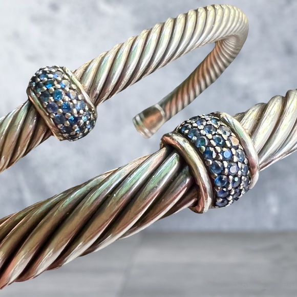David Yurman RARE Blue Sapphire station set retired cuff cable bracelets - Picture 10 of 10